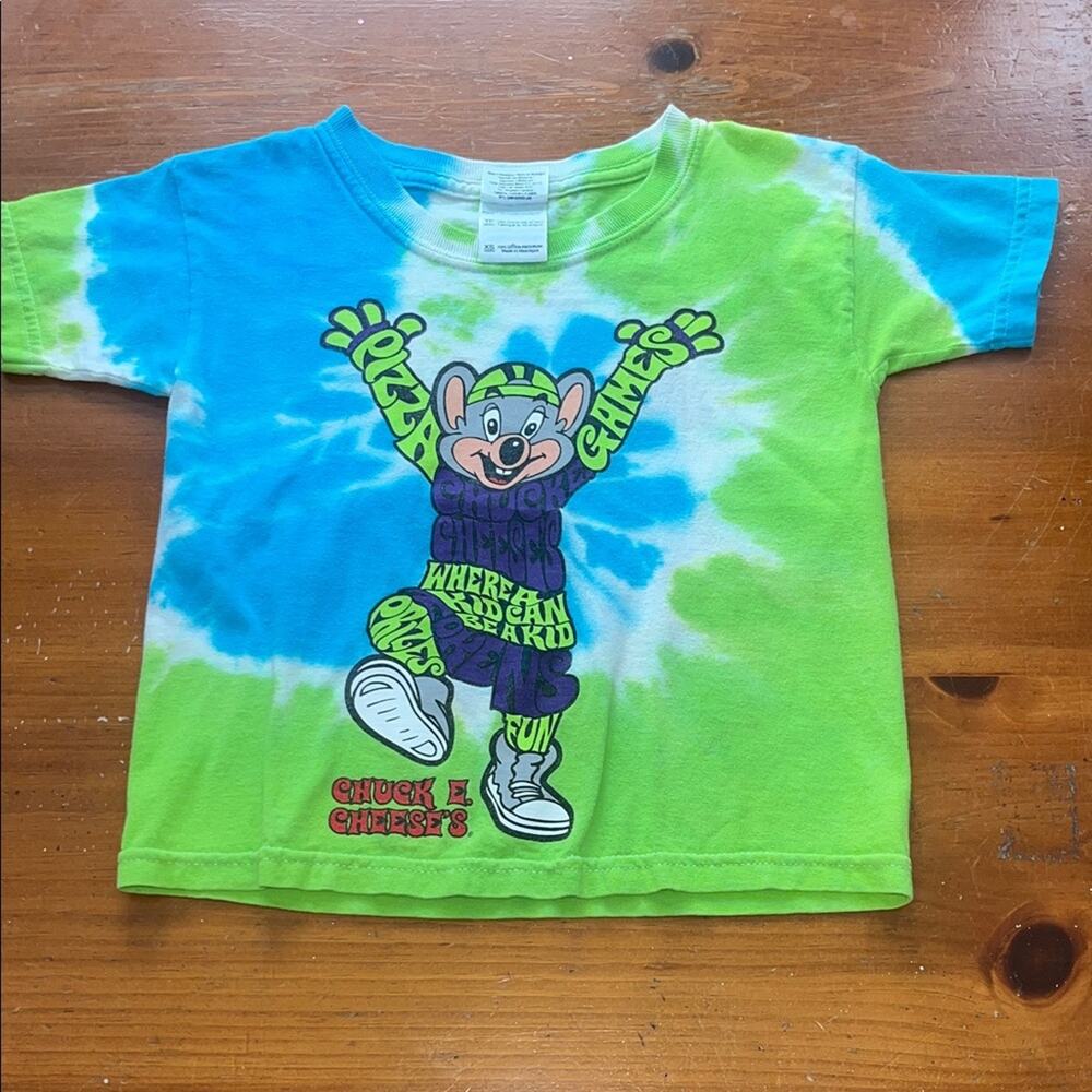 Kids Tie-Dye Chuck E Cheese T-Shirt - Blue and Green Vintage Size XS